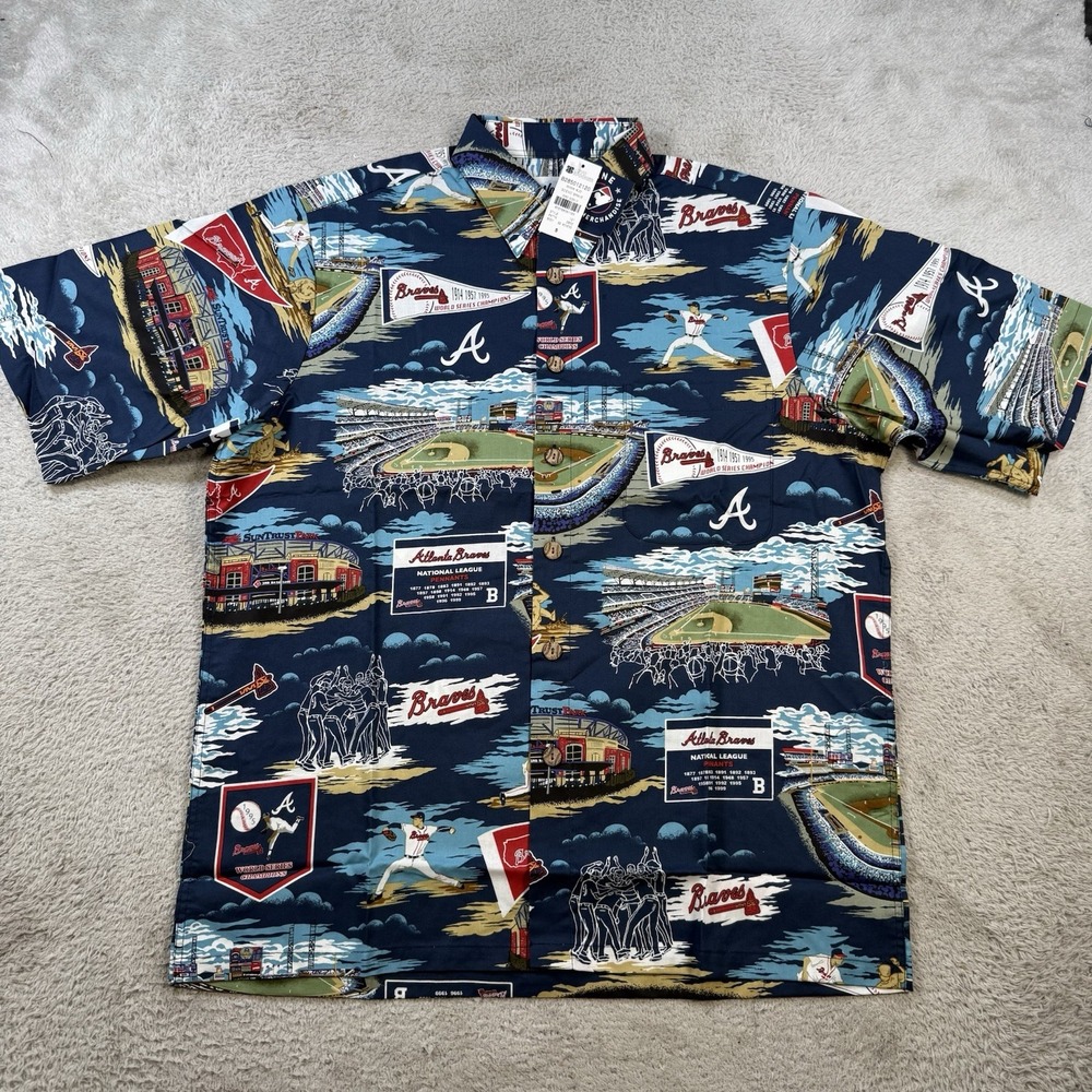 Atlanta Braves Reyn Spooner Shirt Mens Small Hawaiian Floral Aloha Button Up